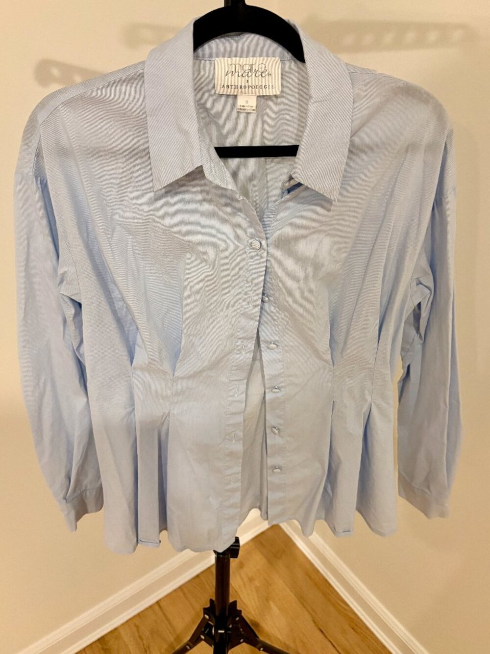 ✨ Maeve x Anthropologie Long-Sleeve Waisted Peplum Buttondown Shirt – Size S